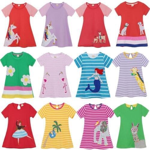 Baby Cotton Straight Dress Mermaid Unicorn Striped Summer Beach Dresses Flower Animal Pink Birthday Dress