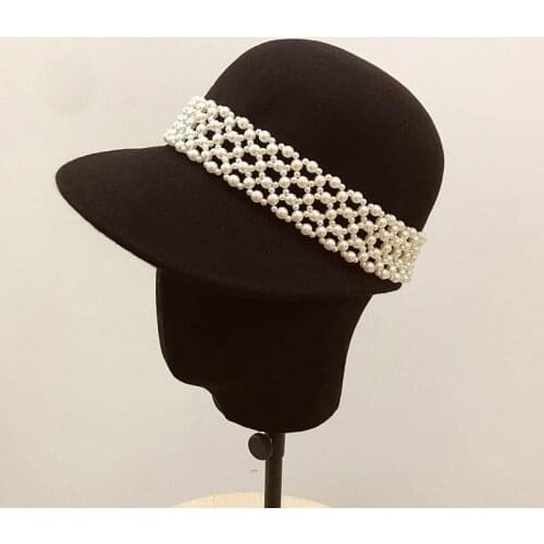 Fibonacci Fashion Fedora Hats For Women Felt Hat Pearl Belt Decoration Wool Baseball Caps Fedora Flat Top Knight Equestrian Cap