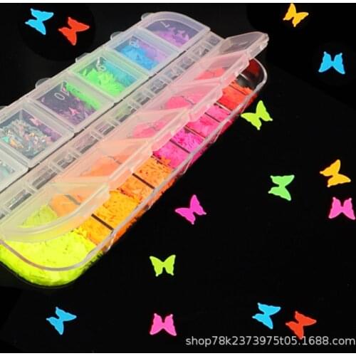 Fluorescence Butterfly Heart Various Shapes Nail Art Glitter Flakes 3D colourful Sequins Polish Manicure Nail Decoration