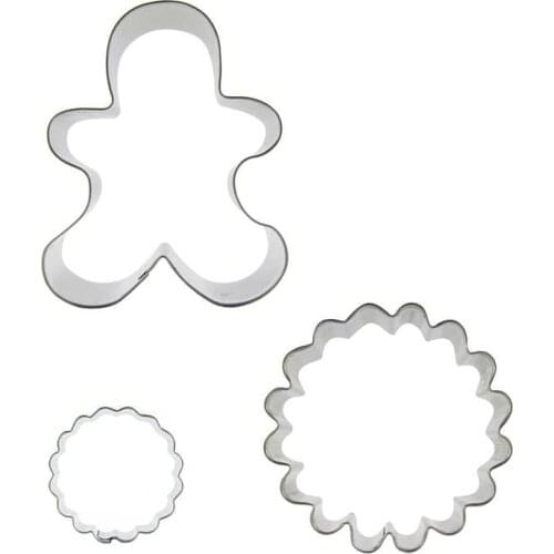 Gingerbread man, Small Wave Circle, Wavy Circle shaped 3 piece biscuit cutting molds, cake decorating soft candy tools