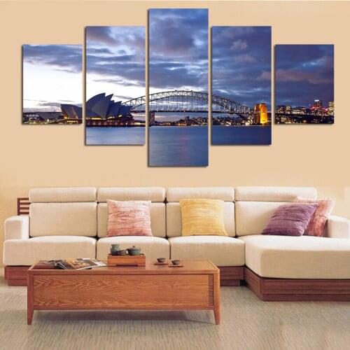 Five-Piece Seascape Canvas Painting Sydney Opera House Modern Home Wall Art Pictures Home Decor Living Room Mural Without Frame