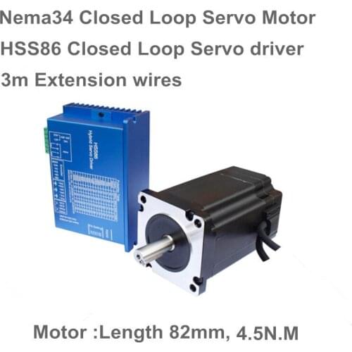 1Set Nema34 Closed Loop Servo motor Motor Kits 82mm 6A Closed Loop 4.5N.m & HSS86 Hybrid Step-servo Driver 8A CNC Controller Kit