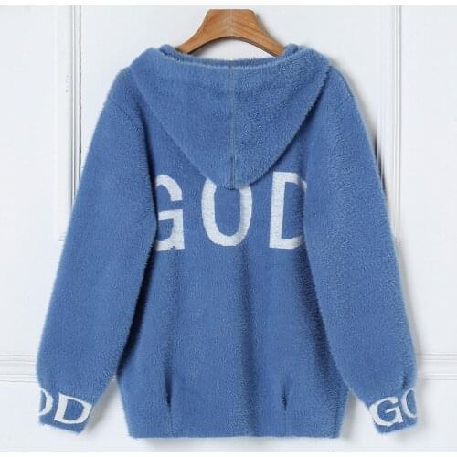 Korean Cashmere Cardigan Hooded Sweater Women 2020 Autumn Winter Fashion Print Letter Mink Sweaters Warm Outwear Cardigans G366