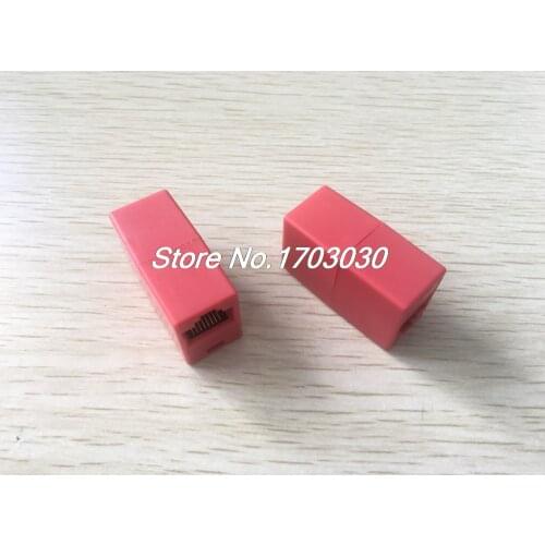 Red Double Connector RJ45 F/F Modular Network Inline Coupler Adapter 10 Pcs