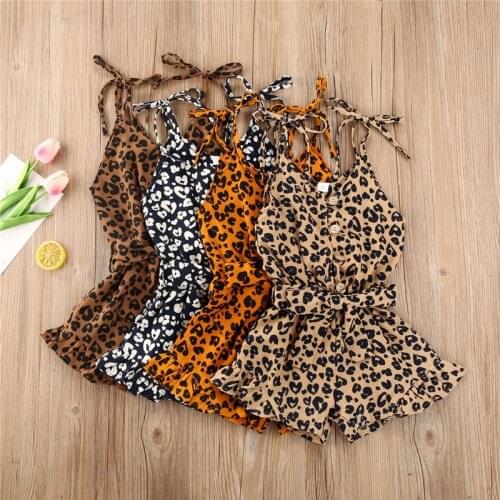 Summer Infant Baby Girls Clothing Leopard Overalls 4 Colors Sleeveless Button Shorts Jumpsuits Fashion Outfits for 1-6Y 2021 New