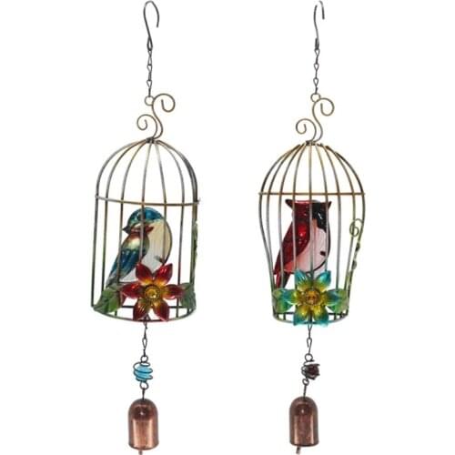 1 Set Of Metal Three-dimensional Bird Cage Wind Chimes Wrought Iron Glass Spray Paint Crafts Creative Ornaments Home Decorations