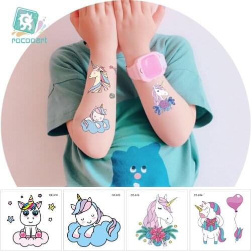 ROCOOART 6X6cm Mini Unicorn Horse Tattoo Design For Boys Girls Kids Waterproof Temporary Tattoo Sticker For Children FakeTaty