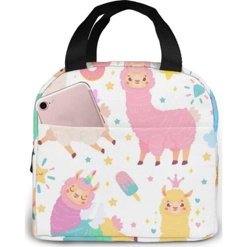 Cartoon Llama Unicorn Lunch Food Box Bag Insulated Thermal Food Picnic Lunch Bag for Women kids Men Cooler Tote Bag