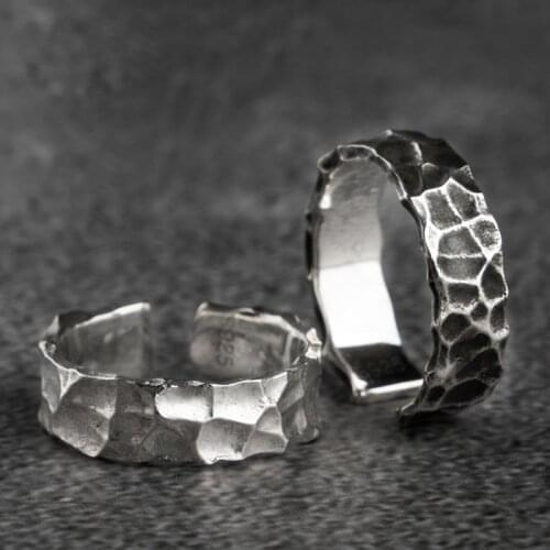 925 Sterling Silver open rings for man and women Vintage Hammer pattern fashion jewelry mygrillz
