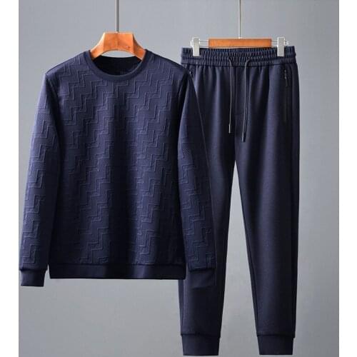 New Casual Sports Mens Sets (Sweatshirt+Pants) Luxury Round Collar Jacquard Sweatshirt Male Slim Fit Man Pants Plus Size 4xl