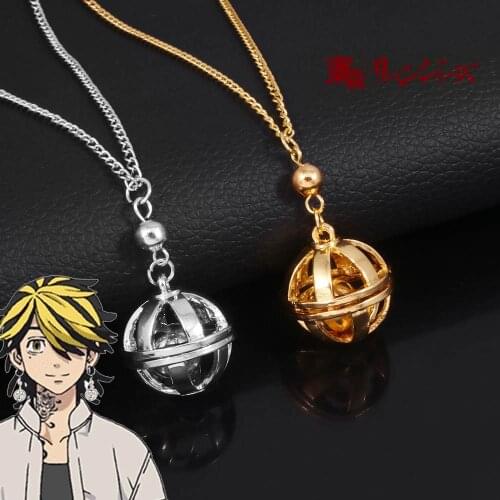 Anime Tokyo Revengers Kazutora Hanemiya Necklaces Hollow Ball Pendant Gold silver Dangle Necklace Cosplay Jewelry Accessories