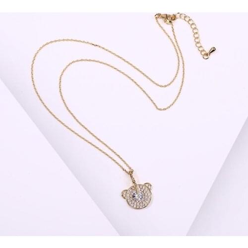 Womens Fashion Necklace Exquisite Cute Bear Design Zircon Pendant Necklace Trendy Women Jewelry Party Anniversary Birthday Gift