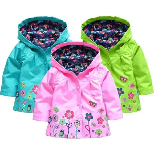 New Girls Coat Autumn Spring Toddler Girls Hooded Flower Waterproof Raincoat Children Outwear Kids Jacket Children Clothing