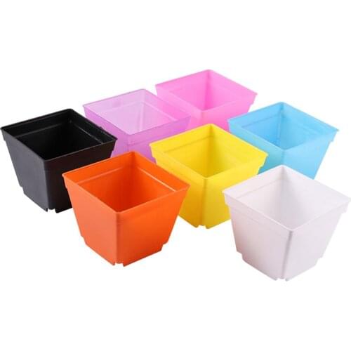 8 Color Plastic Square Flower Pot 6.8/10cm Succulent Plants Nursery Pots Home Office Decoration Bonsai Seedling Container 5 Pcs