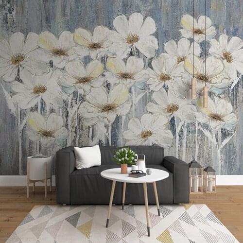 Custom Mural Wallpaper European Style 3D Relief Hand Painted Flower Oil Painting Modern Living Room Dining Room Decor Wall Art