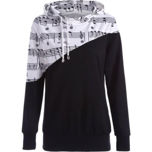 Pop Musical Note Printed Hooded Long Sleeve Casual Top Cartoon T-shirts On Spring/Autumn