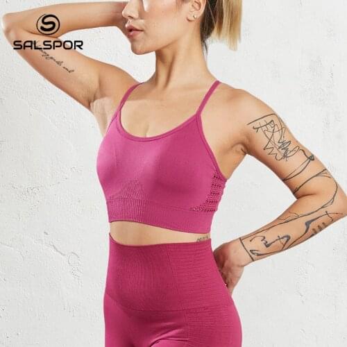 SALSPOR Gym Fitness Bras for Women Workout Breathable Underwear Sexy Push Up Seamless Crop Top Women Sportswear Shirt Vest