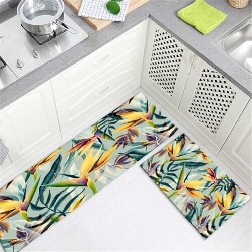 Tropical Plants Mat For Kitchen Floor Non-slip Washable Fresh Yellow Green Leaves Floral Doormat Entracnce Door Bedside Mat