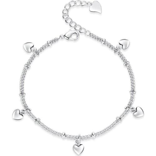 New Fashion 925 Sterling Silver Bracelets For Women Lucky Love Heart Silver Chain Bracelet pulseira Gift Wedding Jewelry