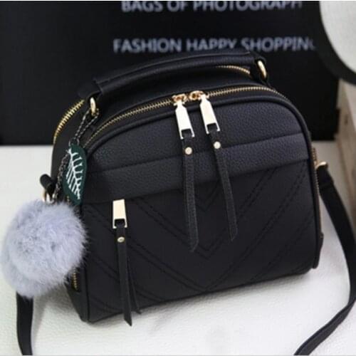 2020 Girl Messenger Bags with Fair Ball Tassel Fashion PU Leather Handbag for Women Female Shoulder Bags Ladies Party Handbags