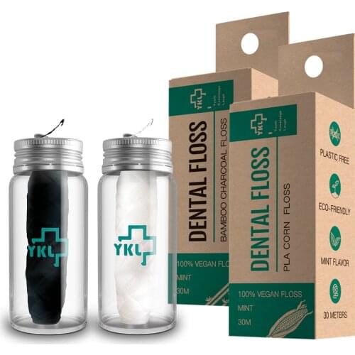 2021 Y-Kelin 30m Eco-Friendly Dental Floss Oral Hygiene Teeth Cleaning Wax Mint Flavored Bamboo Bottled Spool Toothpick