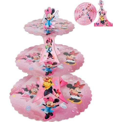3 Tier Minnie Mouse Theme Cake Holder Cupcake Stand Kids Girls Happy Birthday Party Supplies Decoration Cardboard Cake Display