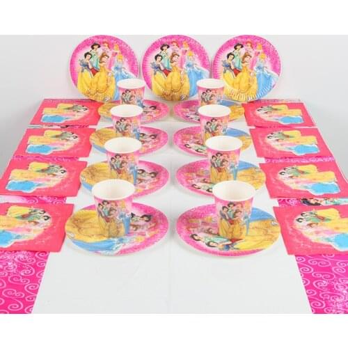 41pcs Cartoon Princess Theme for 10 Kids Birthday Party Supplies Decoration Paper Cup Plate Napkin Table Cover set