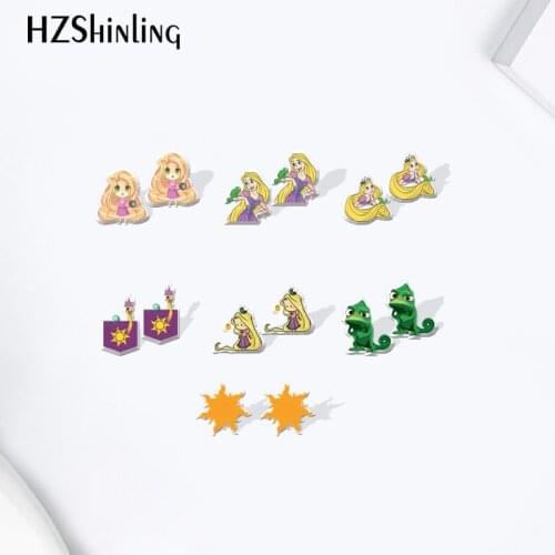 Princess Rapunzel Cartoon Pattern Acrylic Stud Earrings Resin Epoxy Ear Jewelry