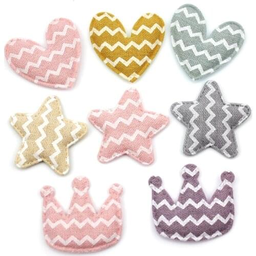 48Pcs Wave fabric Star/Heart/Crowns Padded Appliques For Baby HairClip headwear Decor Ornament Clothes Sewing patch Accessories