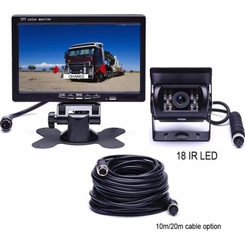 OHANEE DC 12V-24V 7"TFT LCD Car Monitor Display + 4 Pin IR Night Vision Rear View Camera for Bus Truck RV Caravan Trailers