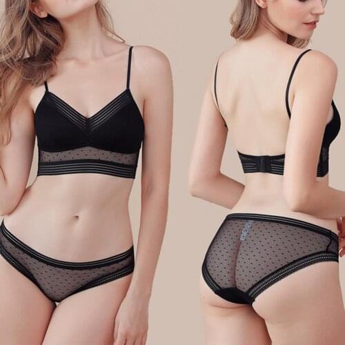 Womens Underwear Set Sexy Wireless U Shape See Through Bra Bralette Underpants Thin Push up Party Bra Briefs Sets ropa mujer