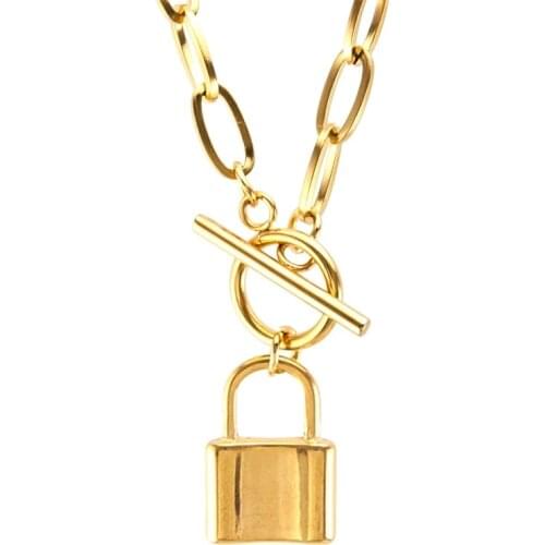 100% Stainless Steel Lock Padlock Toggle Necklace For Women Gold/Silver Color Metal Lock Chunky Heavy Duty Chain Choker
