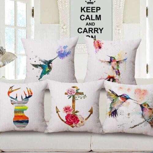Ink Colour Hummingbird and Deer One Side Printing Home Decor Sofa Car Seat Decorative Cushion Cover Pillow Case Capa Almofada
