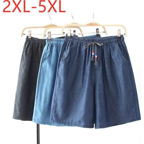 New 2021 Ladies Summer Plus Size Jeans Shorts For Women Large Loose Casual Cotton Blue Belt Pocket Denim Shorts 2XL 3XL 4XL 5XL