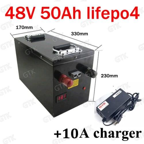 GTK waterproof 48V 50AH LiFePO4 battery deep cycle for 2500w electric bike e scooter bicycle inverter Solar energy + 5A charger