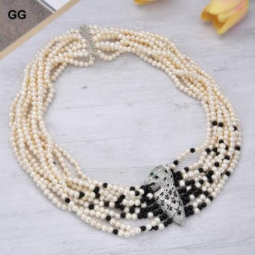 GuaiGuai Jewelry 9Strands 18''-22'' White Pearl Onyx Necklace CZ Connector