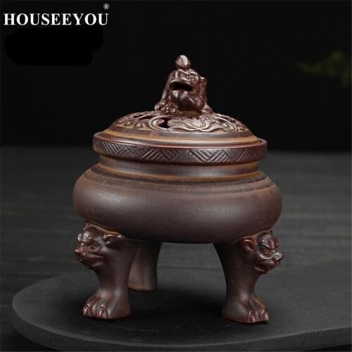 HOUSEEYOU Traditional Antique/Three Feet/Lion Decor Incense Burner Coil Incense Holder Stand Aromatherapy Censer New Year Gifts