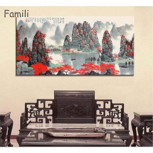 Chinese Style Canvas Painting Mountain and River Landscape Art Wall Pictures For Living Room HD Posters And Prints