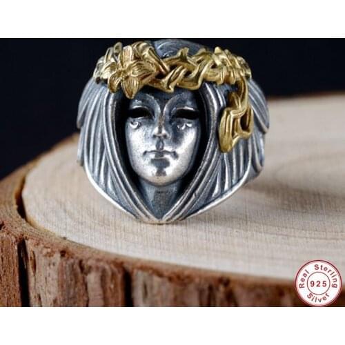 New 100% Real 925 Sterling Silver colour Goddess Gold Black Resizable Rings for Wen Lover Vintage Fashion Jewelry charm Men ring