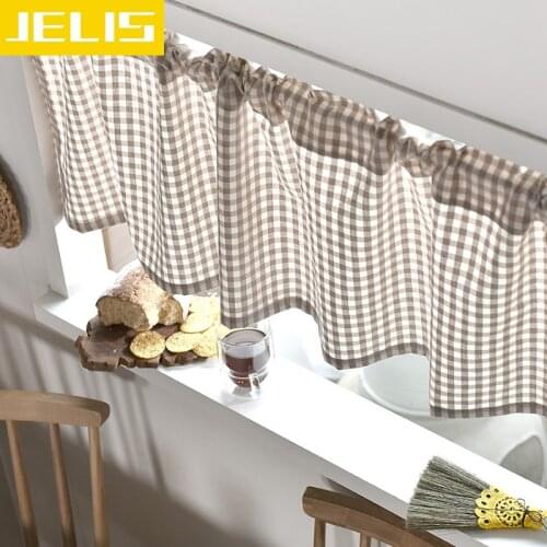 Kitchen Short Curtain Road Pocket Curtain for Cabinet Door Half-Curtain Bay Window Plaid Drapes Cafe Living Room Home Decor