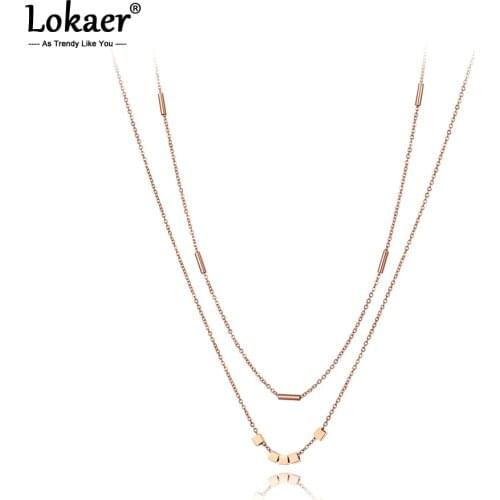 Lokaer Trendy Stainless Steel Double-layer Geometric Chain Choker Necklace Jewelry Beach Party Pendant Necklace For Women N20208
