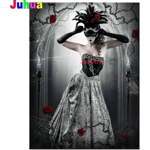 Mask Woman 100% Square Diamond embroidery full round diamond mosaic Diamond Painting Cross Stitch horror Girl 3d Picture