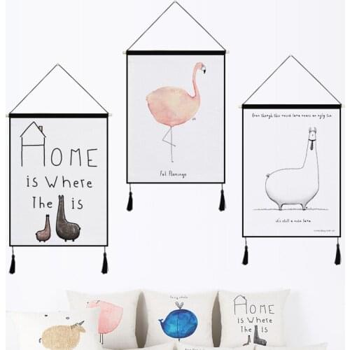 Cute Hand Painted Cartoon Animal Bedroom Sofa Background Cloth Home Decor Door/Wall Hanging Paintings Decoration Poster
