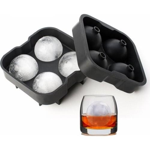 Reusable Food-Grade Silicone Ice Mold Tray 4 Cavity Ice Ball Maker Sphere Ice Mold With 4 X 4.5cm Ball Capacity
