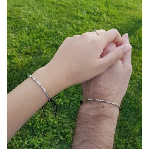 Morse Alphabet Bracelet 925 Sterling Silver 2 Pieces Lover Bracelet Gift Jewelry For Valentine Customized Bracelets Turkey