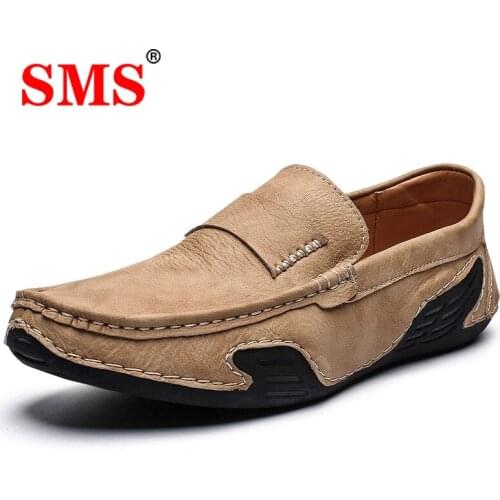 SMS Men Shoes Loafers Slip-Ons Loafer Leather Walking Shose Driving Boat Comfortable Male Plus Size Shoes Flats Man Moccasins