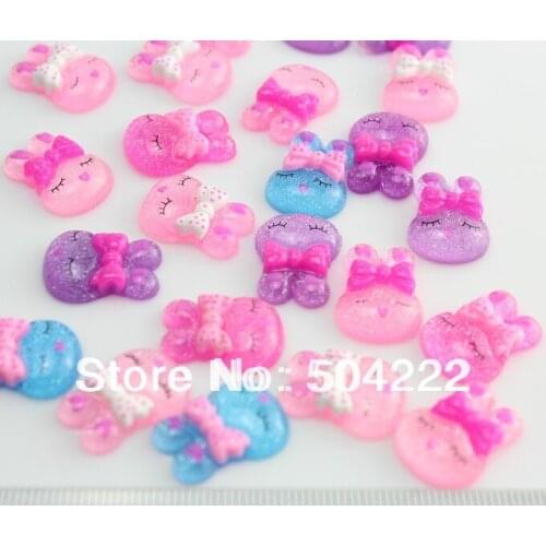 Set of 100pcs Kawaii Sleepy Bunny Rabbit Cabochon Flat Back mixed cameo covers- Bobby Pins, Flower Rings, Pendants-SZ0122