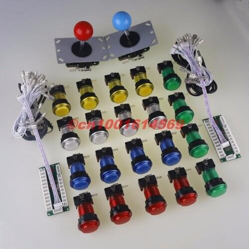 New 2 Player Arcade Game DIY Kits Control Parts 2x USB Encoder To PC Joystick + 2 X Arcade Rocker + 20 X LED Illuminated Buttons
