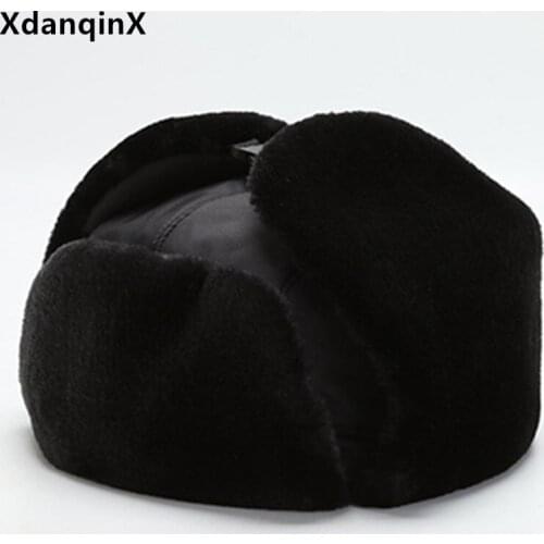New Winter Middle-aged Mens Warm Bomber Hats Plus Velvet Fluffy Ear Protection Earmuffs Caps With Mask Womens Thermal Ski Hat