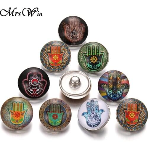 10pcs/lot New 18mm Glass Snap Buttons Hamsa Hand Peking Opera Vintage Flowers Cabochon Faceted Glass Snap Fit Button Bracelet
